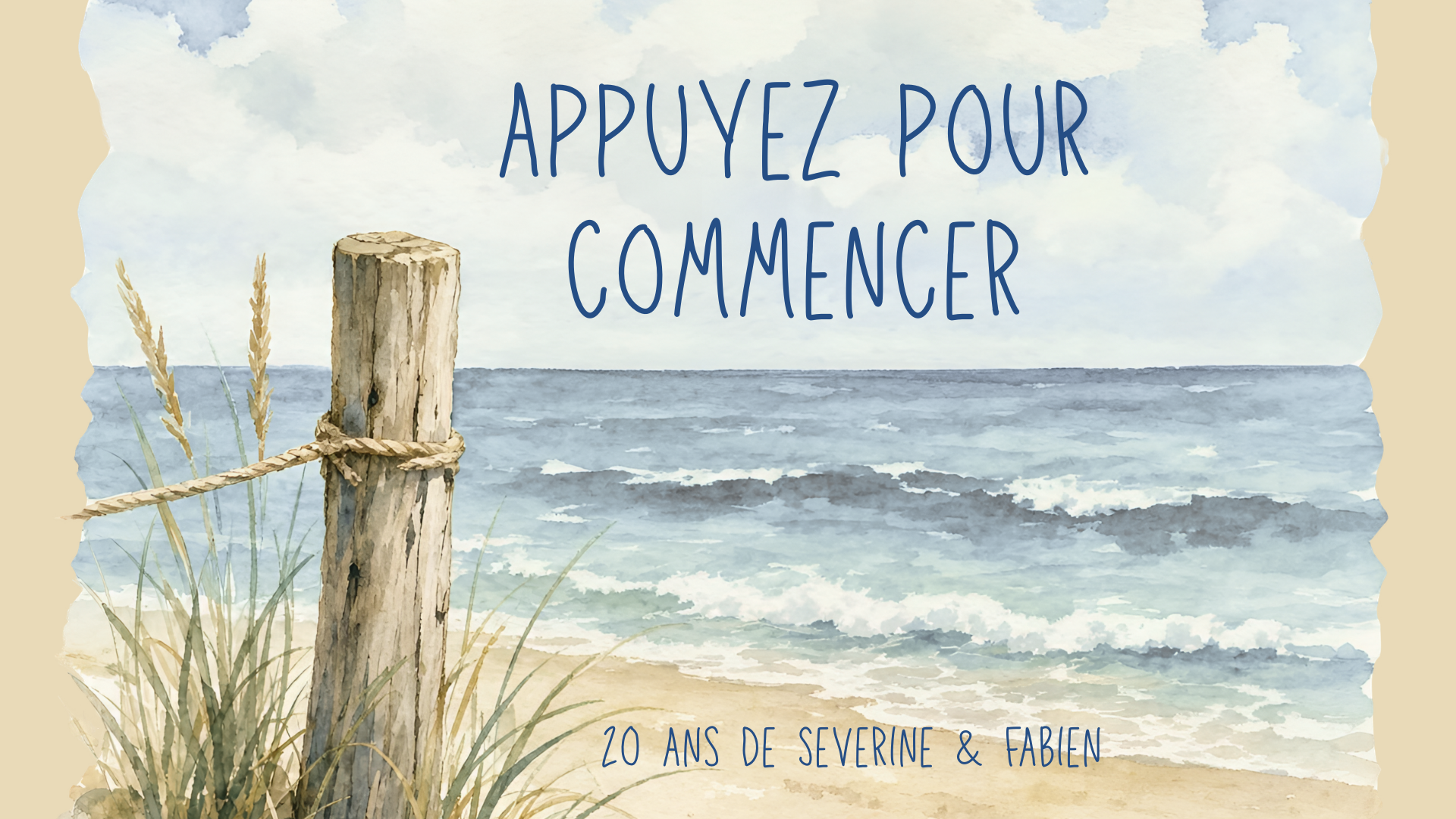 Écran d'accueil bord de mer du photobooth pour les 20 ans de mariage de Séverine et Fabien au château de Noirbreuil
