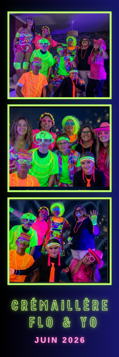 Bandelette photobooth souvenir de la crémaillère fluo de Florence et Yohan