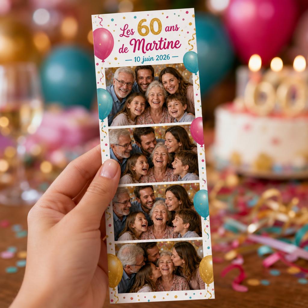 Template photobooth personnalisé — Anniversaire & famille